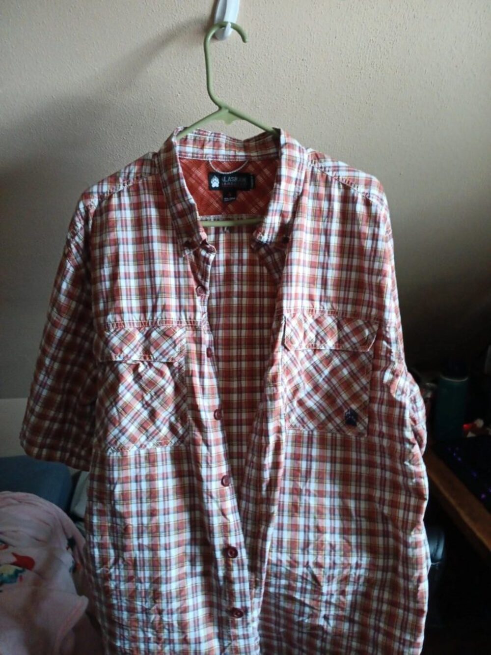 orange 2XL TALL black orange white flannel short sleeved by alaskan hardware 2XL